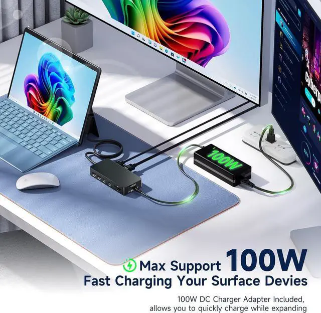 Alt view image 4 of 7 - Surface Thunderbolt 4 Docking Station for Surface Pro Laptop Go BookBlack | 4K@60Hz Output&Triple Displays,1000Mbps Ethernet Port,100W DC Charge,for Surface Pro 12 11 10,Laptop Go,Book,Laptop Studio