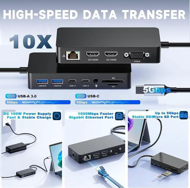 Alt view image 5 of 7 - Surface Thunderbolt 4 Docking Station for Surface Pro Laptop Go BookBlack | 4K@60Hz Output&Triple Displays,1000Mbps Ethernet Port,100W DC Charge,for Surface Pro 12 11 10,Laptop Go,Book,Laptop Studio