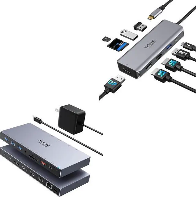 Main image of 9 in 1 USB C Docking Station Dual Monitor + Dual HDMI Docking Station 3 Monitor with 65W Power Adapter