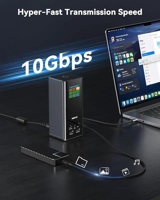 Alt view image 5 of 7 - MOKiN Smart LCD Docking Station,18-Port USB C Docking Station Triple Display with 3HDMI+2DP, Smart Display, Triple 4K 60Hz, 10Gbps USB Ports, Gigabit Ethernet, for macOS and Windows(Driver Required)