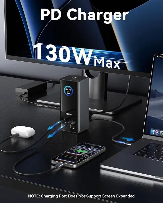 Alt view image 6 of 7 - MOKiN Smart LCD Docking Station,18-Port USB C Docking Station Triple Display with 3HDMI+2DP, Smart Display, Triple 4K 60Hz, 10Gbps USB Ports, Gigabit Ethernet, for macOS and Windows(Driver Required)