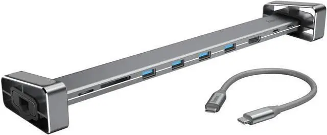 Alt view image 4 of 7 - Hama USB C Hub 9 Ports Docking Station with Removable Feet (Multiport Adapter 1 x HDMI 4K, 4 x USB-A, 1 x USB-C PD, 1 x LAN Gigabit Ethernet, 2 x Card Reader, USB C Adapter 9-in-1 for Office, Home