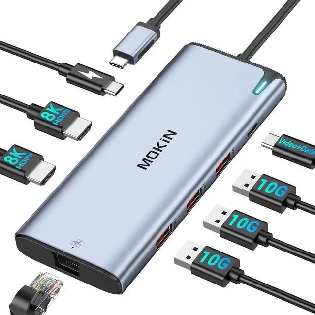 Main image of USB C to USB C Hub Multiport Adapter,USB C Splitter Dual Monitor with 8K@60Hz 2*HDMI,8 in 1 Dual HDMI Adapter Hub with USB C Video Output, 4*10Gbps USB,Ethernet and 100W PD for MacBook Pro/Air,Dell,HP