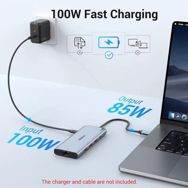 Alt view image 6 of 7 - USB C to USB C Hub Multiport Adapter,USB C Splitter Dual Monitor with 8K@60Hz 2*HDMI,8 in 1 Dual HDMI Adapter Hub with USB C Video Output, 4*10Gbps USB,Ethernet and 100W PD for MacBook Pro/Air,Dell,HP