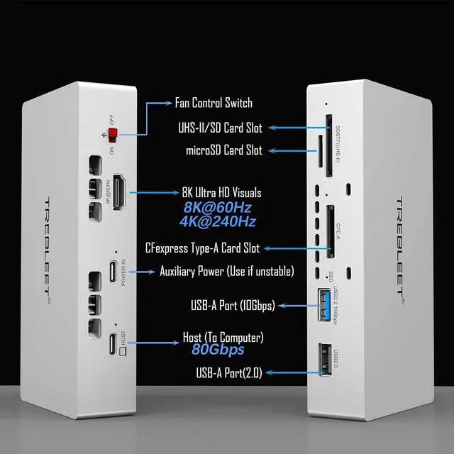 Alt view image 2 of 6 - 80Gbps USB4v2 Hub, Compatible with Thunderbolt 5, 8-in-1 Mini Dock with 7000MB/s NVMe SSD Slot, 8K@60Hz, CFexpress Type A/SD 4.0 Reader, Compatible with MacBook Pro, Windows & More