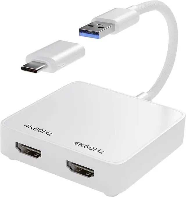 Main image of USB C to Dual HDMI Adapter 4K 60Hz - DisplayLink DL6950 Extend/Mirror to Dual Monitors for MacBook M1 M2 M3, Windows 11/10 PC, Android, Chrome OS - Thunderbolt & USB 3.0 A Compatible