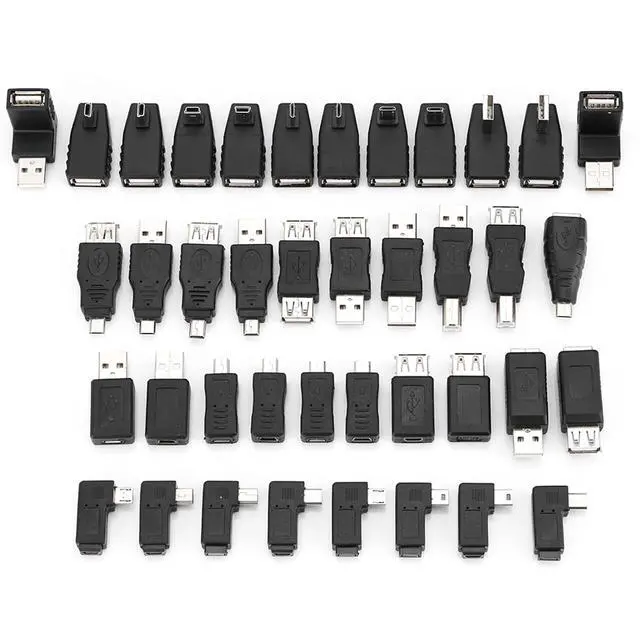 Main image of USB Adapter Kit, 40Pack Plug and Play Angled Mini Micro Type B Male Female Converters Connectors Type C Female to Micro USB Male Adapter for USB 2.0 Adapters