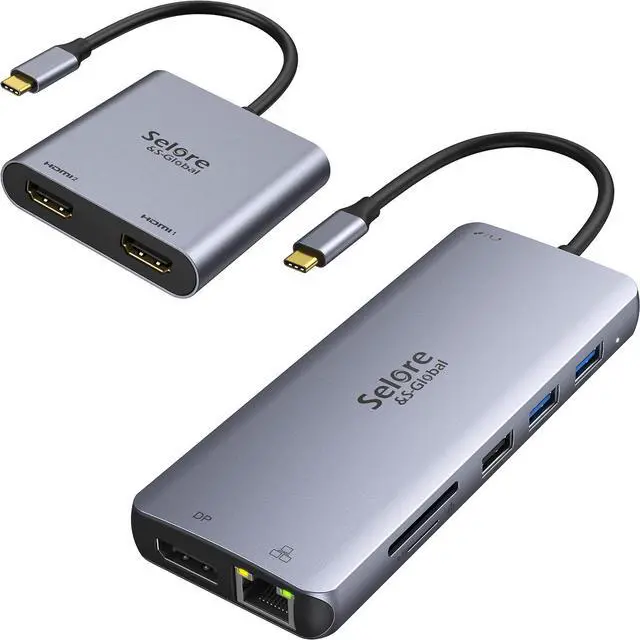 Main image of USB C to Dual HDMI Adapter, 12 in 1 USB C Docking Station to Dual 4K HDMI+DP Port+2 USB3.0+2 USB 2.0+SD/TF+PD+Ethernet+3.5mm Audio for Dell/Surface/HP/Lenovo Laptop