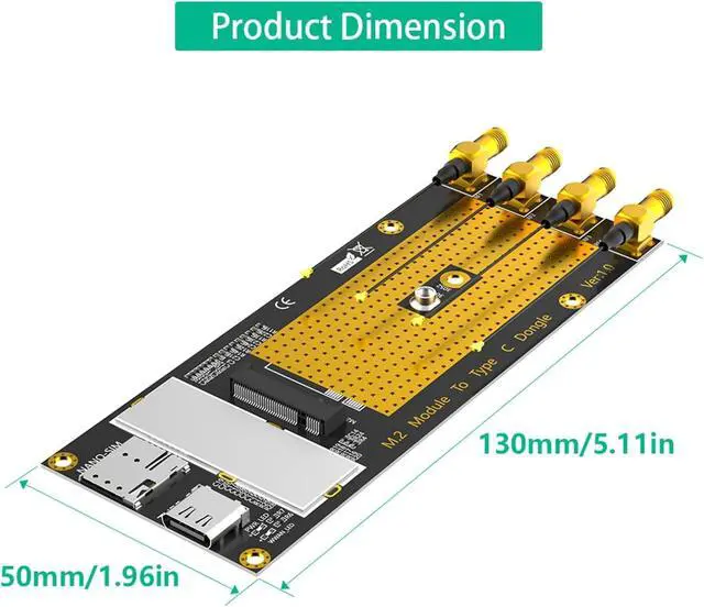 Alt view image 2 of 7 - B Slot Module to Type C Adapter Card Risers Slot Type C Adapter for RM500Q RM500U GM800 SIM8200 Converters