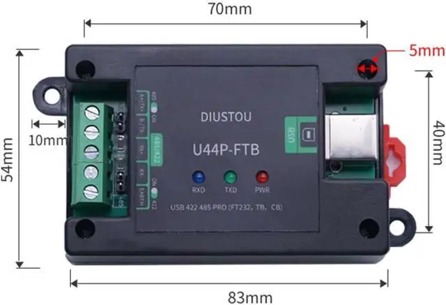 Alt view image 6 of 6 - Industrial USB to RS422 Serial Module Support RS422/485 Interface to USB with DC Power Isolation and Digital Isolator Multi-Protection ABS case DIN Rail mounting