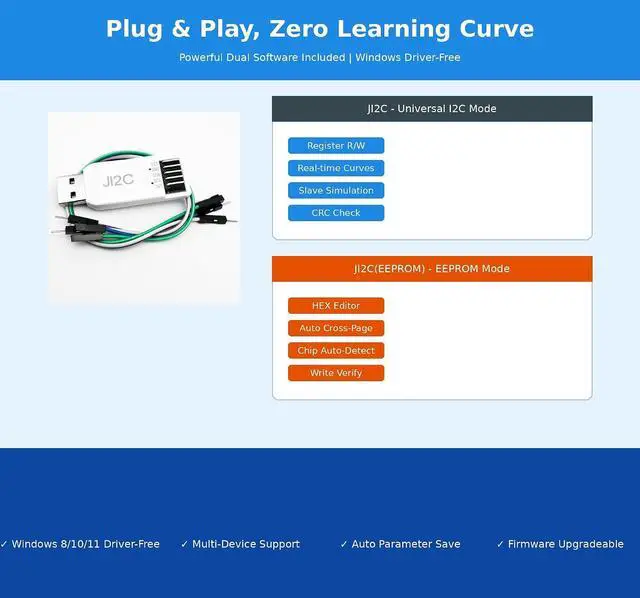 Alt view image 5 of 5 - JI2C USB to I2C Adapter & EEPROM Debugger | Multi-Device Support, Real-Time Curve Plotting, Fast Read/Write for I2C Registers - Windows Compatible