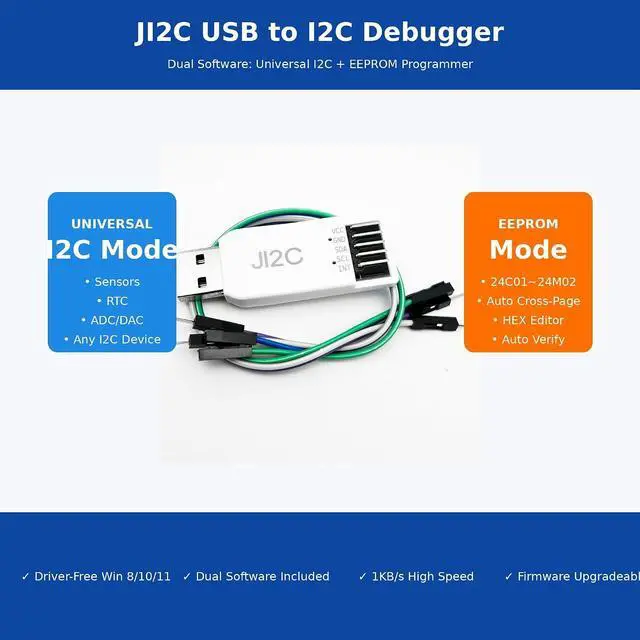 Alt view image 2 of 5 - JI2C USB to I2C Adapter & EEPROM Debugger | Multi-Device Support, Real-Time Curve Plotting, Fast Read/Write for I2C Registers - Windows Compatible