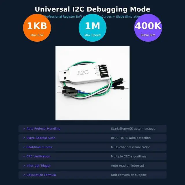 Alt view image 3 of 5 - JI2C USB to I2C Adapter & EEPROM Debugger | Multi-Device Support, Real-Time Curve Plotting, Fast Read/Write for I2C Registers - Windows Compatible