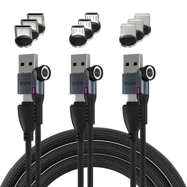 Alt view image 2 of 7 - Statik 360 Pro Magnetic Charging Cable (10FT, 3 Pack) & 45W GaN Charging Block