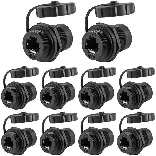 Main image of DORHEA 10Pcs RJ45 Connector CAT6 8P8C Panel Mount Shielded Ethernet LAN Bulkhead Ethernet Cable Coupler Extension Adapter Double Head Female to Female with Waterproof/Dust Cap