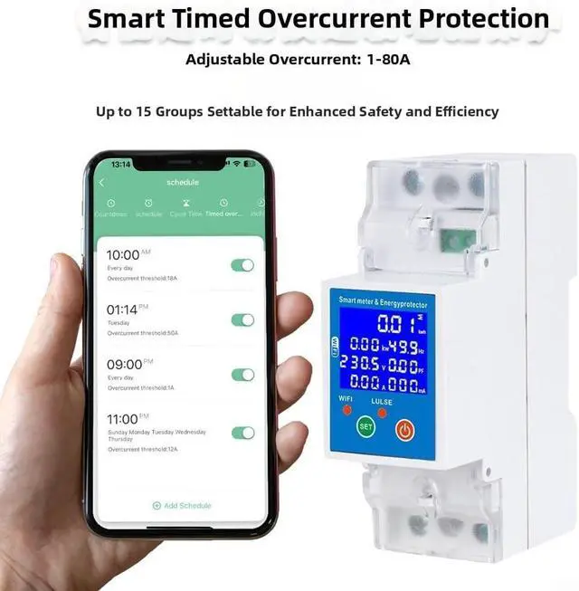 Alt view image 4 of 7 - For RS485 WiFi Breaker 80A Leakage Protector with Remote Control, Adjustable Current Settings & Energy Home Electrical Safety