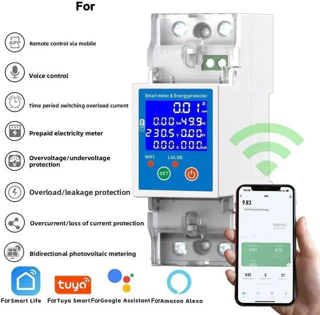 Alt view image 2 of 7 - For RS485 WiFi Breaker 80A Leakage Protector with Remote Control, Adjustable Current Settings & Energy Home Electrical Safety