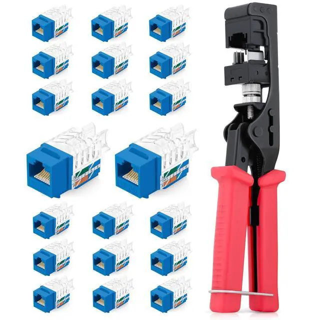 Main image of Everest Media Solutions Bundle 2 Items: 45Term - Speed Termination Tool + 20 Pack of RJ45 CAT6A UTP Keystone Jacks - Blue
