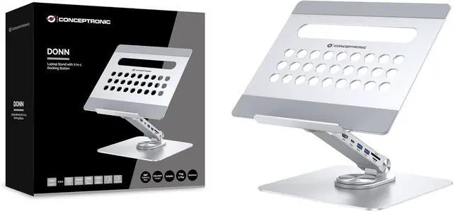 Main image of Conceptronic DONN27G Laptop Stand with 7 in 1 Docking Station, 360° Rotating Base, Foldable Height Adjustable