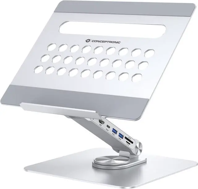 Alt view image 2 of 7 - Conceptronic DONN27G Laptop Stand with 7 in 1 Docking Station, 360° Rotating Base, Foldable Height Adjustable