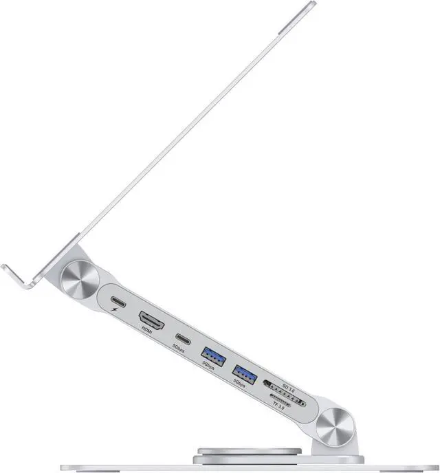 Alt view image 6 of 7 - Conceptronic DONN27G Laptop Stand with 7 in 1 Docking Station, 360° Rotating Base, Foldable Height Adjustable