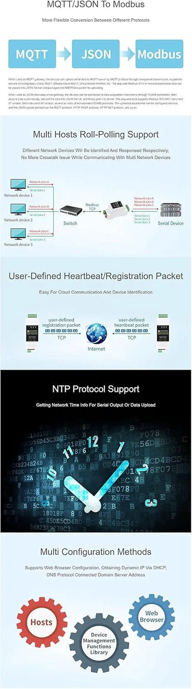 Alt view image 6 of 7 - Industrial RS485 to RJ45 Ethernet Serial Server, Support POE Ethernet Port Power Supply, Electrical Isolation, TCP/IP to Serial, Rail-Mount Support