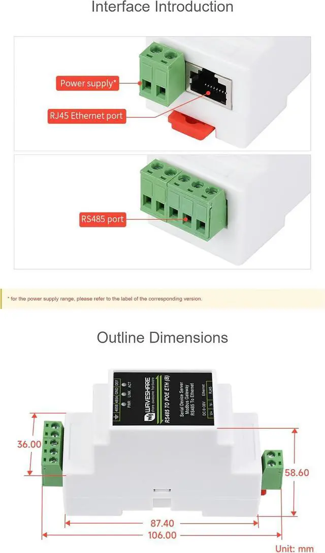 Alt view image 7 of 7 - Industrial RS485 to RJ45 Ethernet Serial Server, Support POE Ethernet Port Power Supply, Electrical Isolation, TCP/IP to Serial, Rail-Mount Support