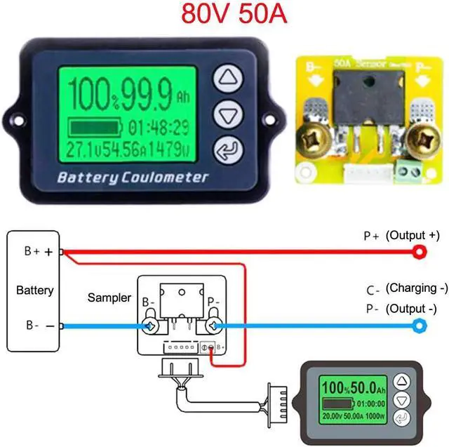 Alt view image 5 of 6 - Stayhome 1pcs TK15 DC 8V-80V 50A Battery Coulometer Professional Precision Vehicle Battery Tester Electric Quantity Display Monitor