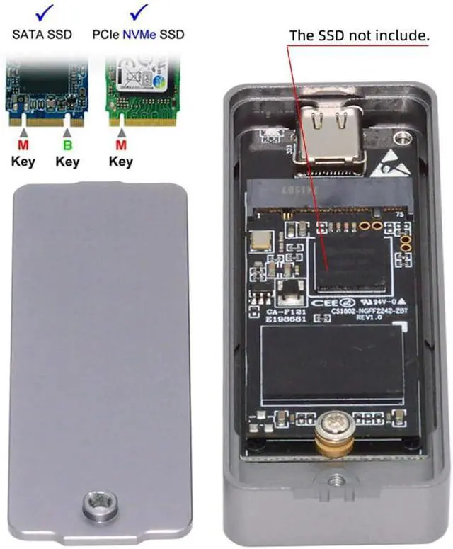 Alt view image 2 of 7 - 20Gbps Type-C USB3.2 USB4 to NVME M-Key M.2 NGFF SATA SSD PCBA Enclosure 2242/2230mm Adapter RTL9220 Chipset