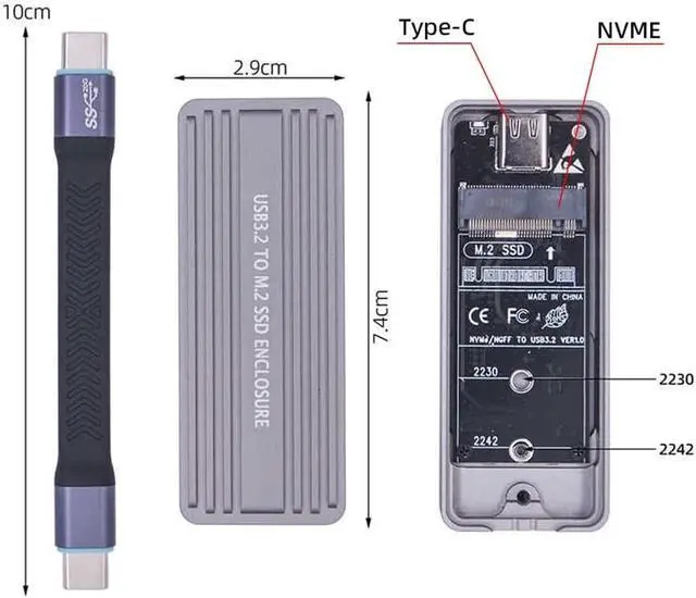 Alt view image 6 of 7 - 20Gbps Type-C USB3.2 USB4 to NVME M-Key M.2 NGFF SATA SSD PCBA Enclosure 2242/2230mm Adapter RTL9220 Chipset