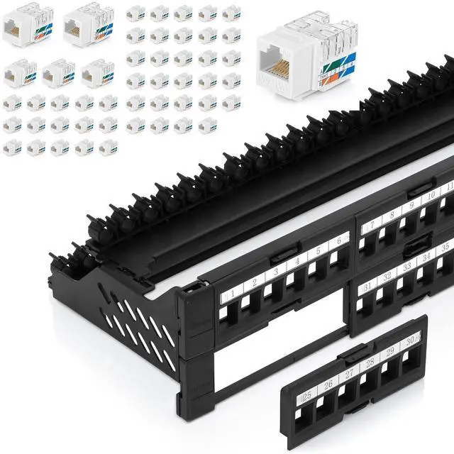 Main image of Everest Media Solutions Bundle 2 Items: 48-Port Keystone Patch Panel + 50 Pack of RJ45 CAT6A Keystone Jacks - White