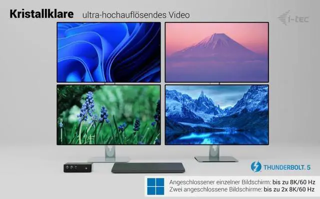 Alt view image 5 of 7 - i-tec Thunderbolt 5 Quattro Display Laptop Docking Station - 2 x Thunderbolt 5 Ports, 2 x HDMI 2.0, 5 x USB, 2.5 GLAN