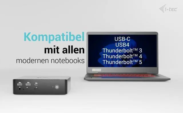 Alt view image 4 of 7 - i-tec Thunderbolt 5 Quattro Display Laptop Docking Station - 2 x Thunderbolt 5 Ports, 2 x HDMI 2.0, 5 x USB, 2.5 GLAN