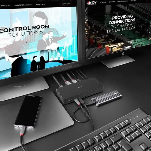 Alt view image 7 of 7 - Lindy DST-Pro Universal, USB Type C and Type A Hybrid Laptop Docking Station - 4K HDMI, 2x4K (DP or HDMI)