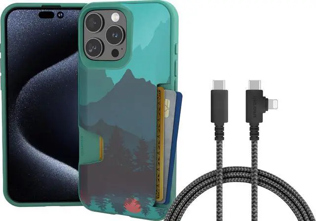 Main image of Smartish iPhone 16 Pro Max Wallet Case + USB C Lightning Cable Combo - 6 Foot Fabric Wrapped Fast Charging Cable + Hidden Card Slot Cover Compatible with Apple iPhone 16 Pro Max