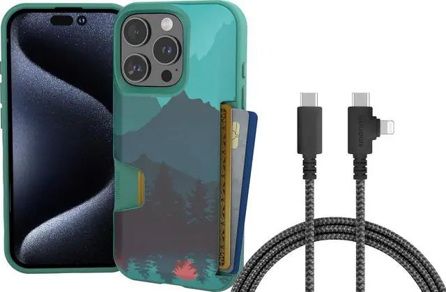 Main image of Smartish iPhone 16 Pro Wallet Case + USB C Lightning Cable Combo - 6 Foot Fabric Wrapped Fast Charging Cable + Hidden Card Slot Cover Compatible with Apple iPhone 16 Pro