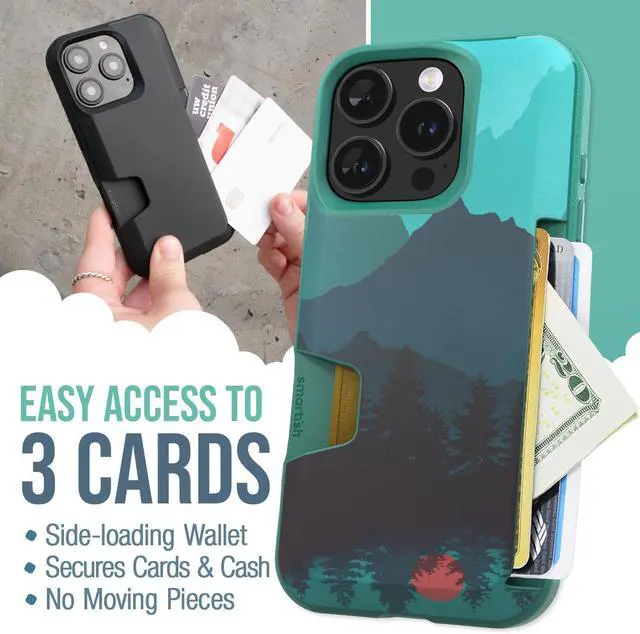 Alt view image 2 of 7 - Smartish iPhone 16 Pro Wallet Case + USB C Lightning Cable Combo - 6 Foot Fabric Wrapped Fast Charging Cable + Hidden Card Slot Cover Compatible with Apple iPhone 16 Pro