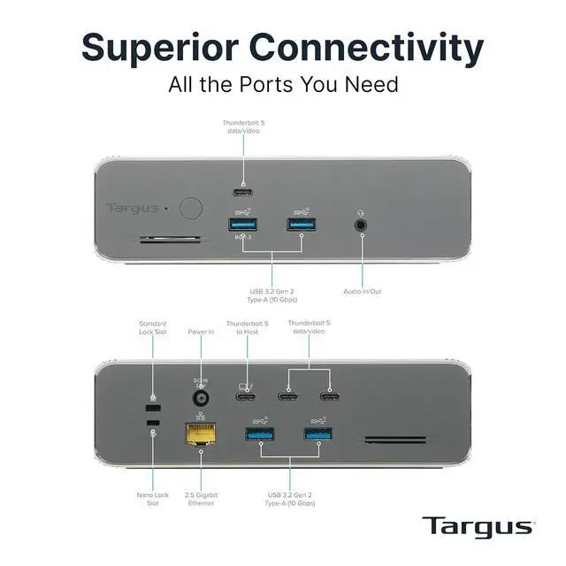 Alt view image 2 of 7 - Targus Thunderbolt 5 Triple Video 8K EcoSmart Dock with 140W EPR