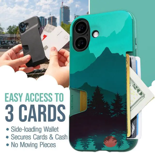 Alt view image 2 of 7 - Smartish iPhone 16 Wallet Case + USB C Lightning Cable Combo - 6 Foot Fabric Wrapped Fast Charging Cable + Hidden Card Slot Cover Compatible with Apple iPhone 16
