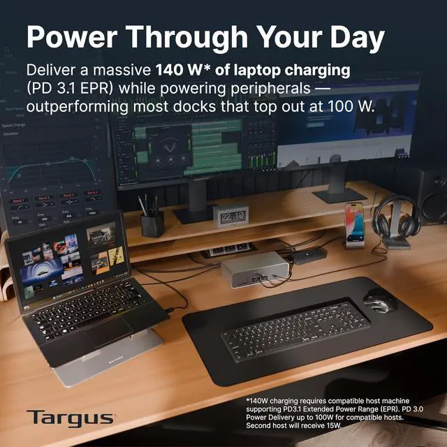 Alt view image 3 of 7 - Targus Thunderbolt 5 Triple Video 8K EcoSmart Dock with 140W EPR