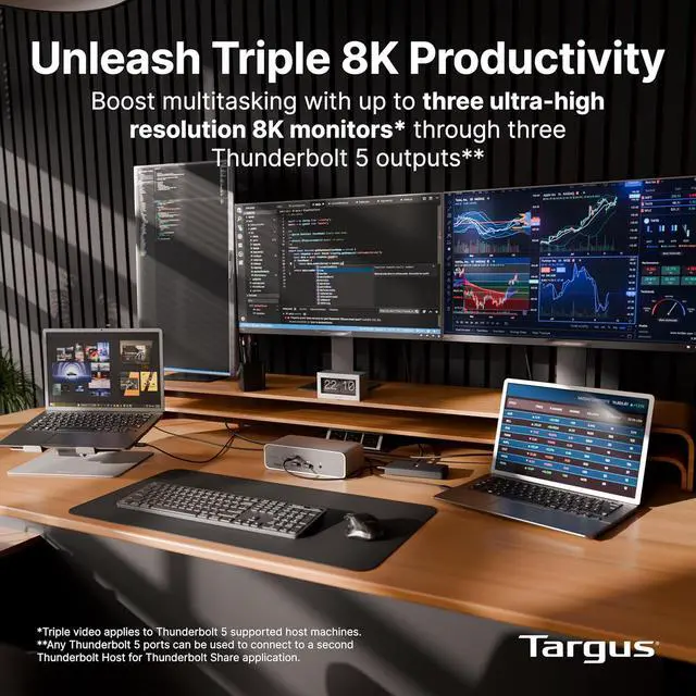 Alt view image 4 of 7 - Targus Thunderbolt 5 Triple Video 8K EcoSmart Dock with 140W EPR