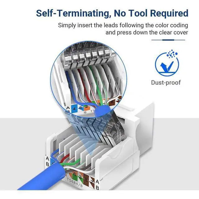 Alt view image 2 of 7 - 50-Pack Cat6 Tool-Less RJ45 Keystone Jack and 10-Pack Ethernet Keystone Wall Plate