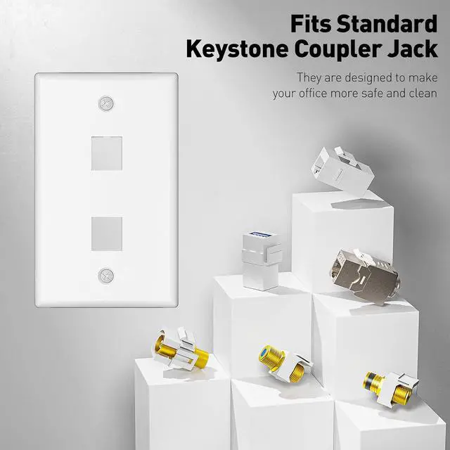 Alt view image 6 of 7 - 50-Pack Cat6 Tool-Less RJ45 Keystone Jack and 2 Port Ethernet Keystone Wall Plate10-Pack