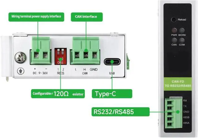Alt view image 4 of 7 - CAN to Converter CAN to RS232 RS485 Converter with Bidirectional Data Transmission Ethernet Module Adapter
