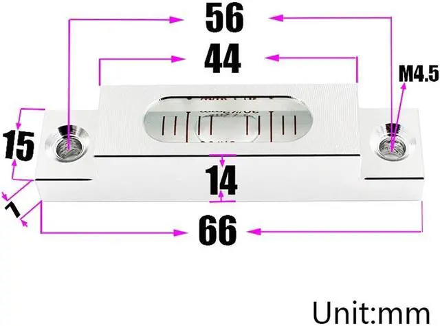 Alt view image 3 of 4 - Aluminum Submit Bar Bubble Level 66 * 15 * 14mm Long Spirit leveling Bead Blisters with Mounting Hole 1PCS(0.15-White-in-White)