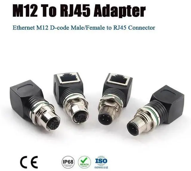 Alt view image 2 of 7 - M12 4Pin D-Code to RJ45 Adapter Water Proof IP67 M12 Male/Female to RJ45 Female Connector Industrial(Army Green)