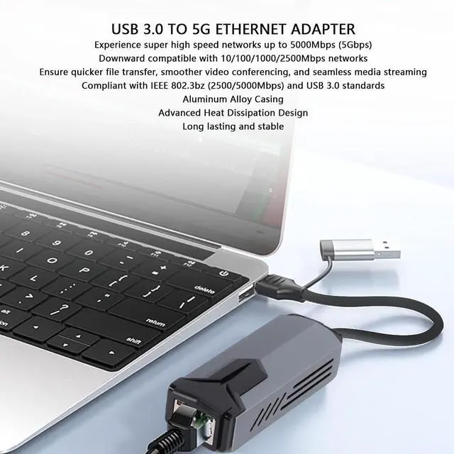 Alt view image 5 of 7 - 5G USB 3.0 Ethernet Adapter 5000Mbps Fast USB to Ethernet Adapter for 10 MacOS Users