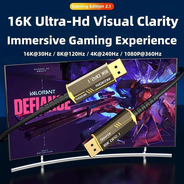 Alt view image 6 of 7 - DisplayPort Fiber Cable 16K@30Hz 8K@60Hz @240Hz UHD for Gaming VRS Monitors Fiber Opticals Cable for PC