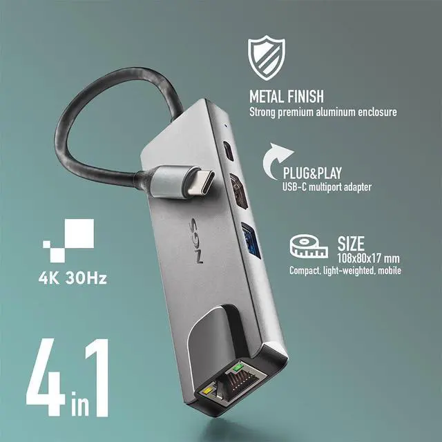 Alt view image 6 of 7 - NGS Wonder Dock Supra 4-in-1 Aluminum USB-C Multiport Adapter, USB 3.0, USB-C with PD Charging 100W, HDMI 4K @ 30Hz RJ45, Compatible with Windows 11/10/8/8.1/7/XP/Vista, Mac OS and Linux