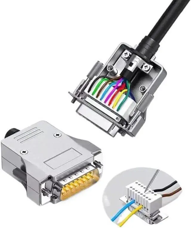 Alt view image 2 of 7 - DB15 Solderless Male Female Connector Industrial Thin Version 15 Pin Connectors Small Volume 15P Welding Wire Terminal Plug(Female-Solid Pin)